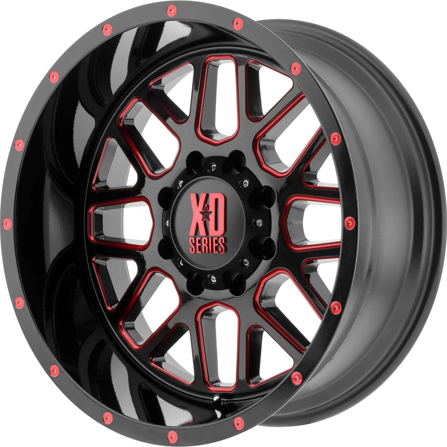 Satin Black with Milled Spoke Edges and a Red Clear Coat